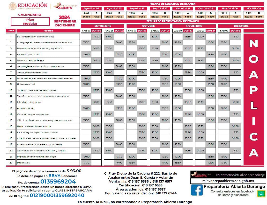 Calendario de exámanes